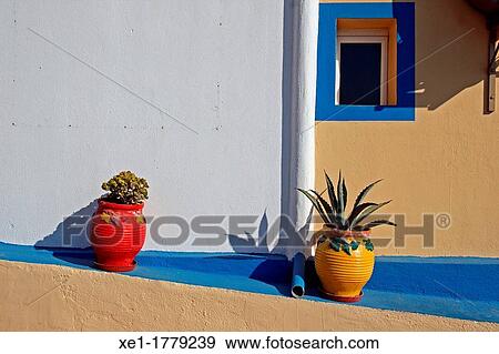 Stock Photo - pots, Kamari, Santorini, Greece. Fotosearch