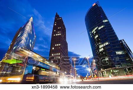Stock Photo - Potsdamer Platz with Daimler Chrysler buiding, Kollhoff Tower, Bahn Tower, Potsdam Square, Berlin, Germany, Europe.. Fotosearch
