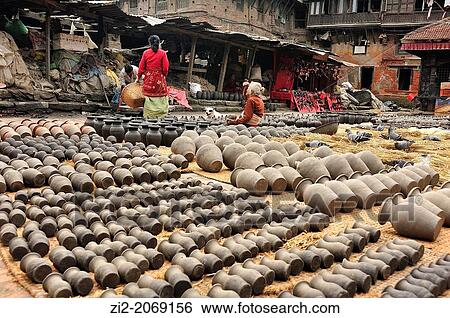 Stock Photograph - Potter's Square, Bhaktapur, Nepal. Fotosearch