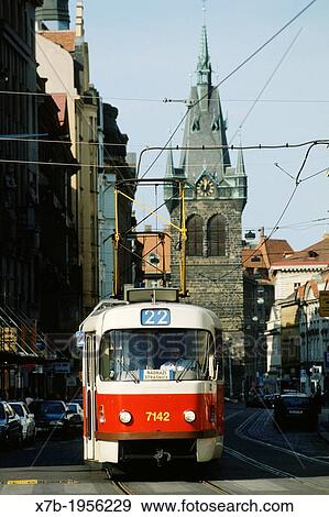 Stock Photo - Prague. Czech Republic. No. 22 tram in the old town.. Fotosearch