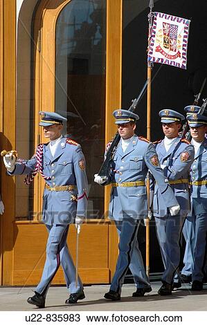 Stock Image - Prague Czech Republic, the changing of the guard at the Hrad. Fotosearch