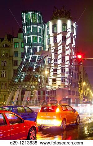 prague, czech republic - the dancing house and traffic in rain View Large Photo Image Stock Photo - prague, czech republic - the dancing house and traffic in rain. Fotosearch