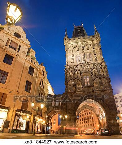 Stock Photo - Prasna brana the Powder Tower, Namesti Republiky, Republic Square, Prague, Czech Republic, Europe.. Fotosearch