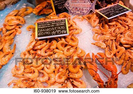 Prawns at San Miguel market, Madrid, Spain View Large Photo Image Stock Photo - Prawns at San Miguel market, Madrid, Spain. Fotosearch