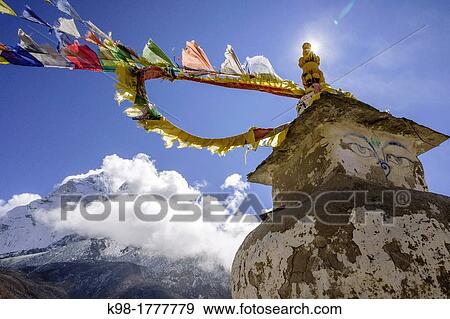 Prayer flags, Chyakurwa Kharka, Dingboche, Imja Khola, Sagarmatha National Park, Khumbu Himal, Nepal, Asia View Large Photo Image Stock Photo - Prayer flags, Chyakurwa Kharka, Dingboche, Imja Khola, Sagarmatha National Park, Khumbu Himal, Nepal, Asia. Fotosearch
