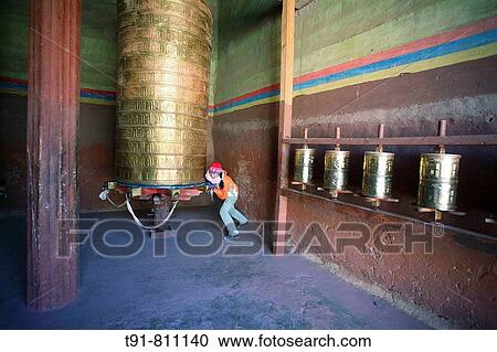 Prayer wheel, Buddhist monastery, China View Large Photo Image Stock Image - Prayer wheel, Buddhist monastery, China. Fotosearch