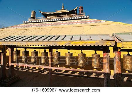 Stock Photo - prayer wheels at Gandan Monastery in Ulan Baatar, Mongolia. Fotosearch