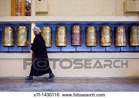 Prayer wheels, Namgyal Monastery, in Tsuglagkhang complex McLeod Ganj, Dharamsala, Himachal Pradesh state, India, Asia View Large Photo Image Stock Photograph - Prayer wheels, Namgyal Monastery, in Tsuglagkhang complex McLeod Ganj, Dharamsala, Himachal Pradesh state, India, Asia. Fotosearch