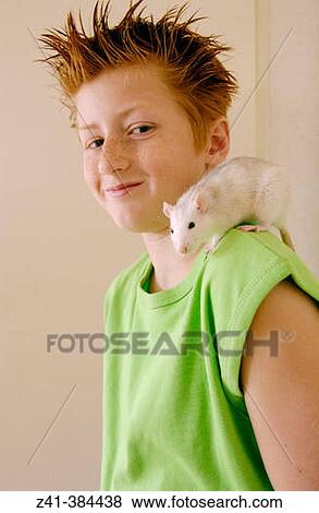 Pre-teenager and white rat View Large Photo Image Stock Photo - Pre-teenager and white rat. Fotosearch