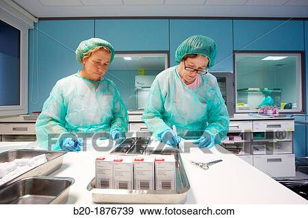 Stock Photo - Preparation of drugs, Clean room, Pharmacy, Hospital Donostia, San Sebastian, Gipuzkoa, Basque Country, Spain. Fotosearch