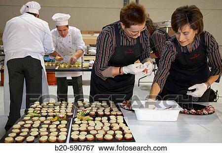 Stock Photo - Preparing canapes, Divinus Catering, San Sebastian, Donostia, Gipuzkoa, Basque Country. Fotosearch