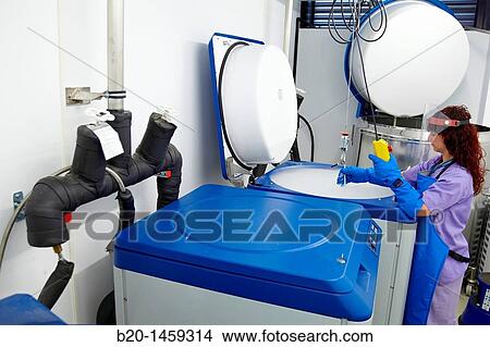 Picture - Preservation of frozen samples at -190? C, liquid nitrogen area, Biodonostia Health and Biomedicine Research Institute, San Sebastian, Donostia, Gipuzkoa, Euskadi, Spain. Fotosearch