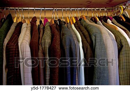 private men's wardrobe full of men's jackets View Large Photo Image Stock Photo - private men's wardrobe full of men's jackets. Fotosearch