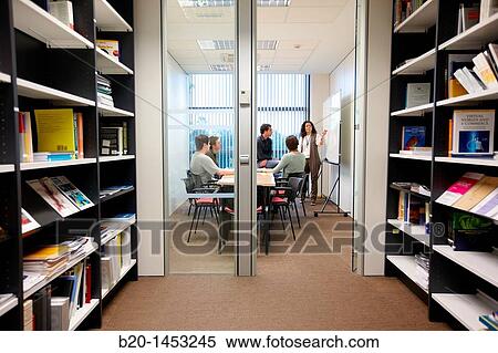 Stock Photography - Project meeting, Natural Language Technologies, library, Vicomtech-IK4 Visual Interaction and Communication Technologies Centre, applied research centre for Interactive Computer Graphics and Multimedia. Fotosearch