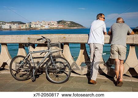 Stock Photo - Promenade of Orzan beach, Corua city, Galicia, Spain.. Fotosearch