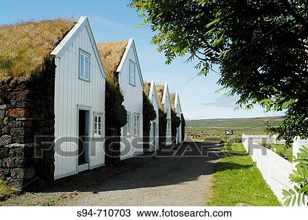 Properties in Grenjadarstadur, town situated between Lake Myvatn and town of Husavik, north of Iceland. Typical houses with grass roofs, it was common in Iceland that the houses were well View Large Photo Image Stock Image - Properties in Grenjadarstadur, town situated between Lake Myvatn and town of Husavik, north of Iceland. Typical houses with grass roofs, it was common in Iceland that the houses were well. Fotosearch