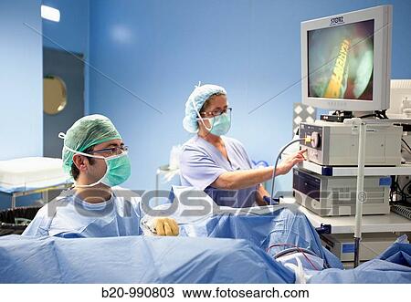 Stock Image - Prostate surgery, bipolar TURP (transurethral resection of the prostate), urology. Hospital Policlinica Gipuzkoa, San Sebastian, Donostia, Euskadi, Spain. Fotosearch
