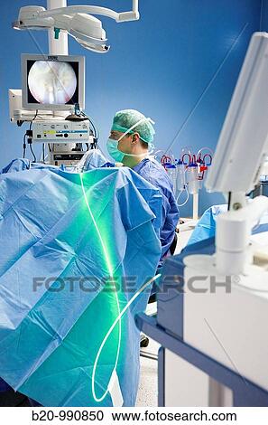 Stock Image - Prostate surgery using a green laser, urology. Hospital Policlinica Gipuzkoa, San Sebastian, Donostia, Euskadi, Spain. Fotosearch
