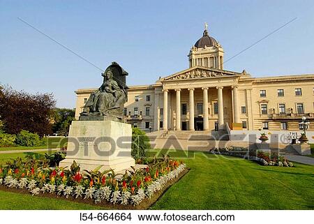 Picture - Provincial Capital Legislative Building Winnipeg Manitoba Canada designed by Frank Worthington Simon and Henry Boddington III with Queen Victoria statue in foreground. Fotosearch