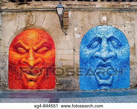 Public art, painting on building in Main Street, old town, Logroo. La Rioja, Spain View Large Photo Image Stock Image - Public art, painting on building in Main Street, old town, Logroo. La Rioja, Spain. Fotosearch