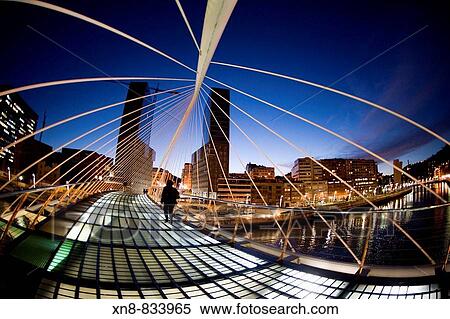 Puente Zubizuri creado por el Arquitecto Santiago de Calatrava en Bilbao View Large Photo Image Stock Photography - Puente Zubizuri creado por el Arquitecto Santiago de Calatrava en Bilbao. Fotosearch
