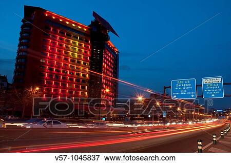 Puerta Am? rica hotel and A-2 motorway, night view. Madrid, Spain. View Large Photo Image Stock Photo - Puerta Am? rica hotel and A-2 motorway, night view. Madrid, Spain.. Fotosearch