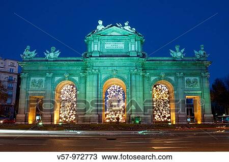 Puerta de AlcalB at Christmas, night view. Madrid, Spain. View Large Photo Image Stock Image - Puerta de AlcalB at Christmas, night view. Madrid, Spain.. Fotosearch