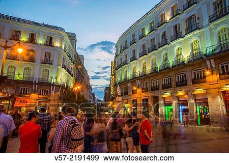 Puerta del Sol and Arenal street, night view. Madrid, Spain. View Large Photo Image Stock Photo - Puerta del Sol and Arenal street, night view. Madrid, Spain.. Fotosearch