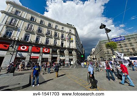 Stock Image - Puerta del Sol square during 15M social protest Spanish revolution youth social protest movement Madrid Spain. Fotosearch