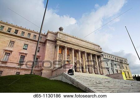 Stock Photograph - Puerto Rico, San Juan, El Capitolio, Government Capitol building, with decorative lighting, dawn.. Fotosearch