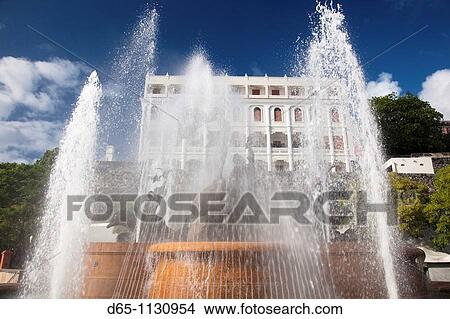 Picture - Puerto Rico, San Juan, Old San Juan, Raices Fountain and government Office Building.. Fotosearch