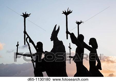 Puerto Rico, San Juan, Old San Juan, Plazuela de la Rogativa, sculpture of the bishop of San Juan and three women, sunset. View Large Photo Image Stock Image - Puerto Rico, San Juan, Old San Juan, Plazuela de la Rogativa, sculpture of the bishop of San Juan and three women, sunset.. Fotosearch