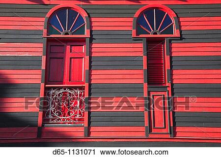 Stock Image - Puerto Rico, South Coast, Ponce, Plaza Las Delicias, Parque de Bombas, firehouse museum, detail.. Fotosearch