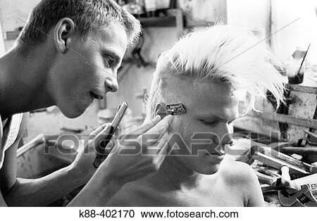 Punk getting haircut, Sweden View Large Photo Image Stock Image - Punk getting haircut, Sweden. Fotosearch