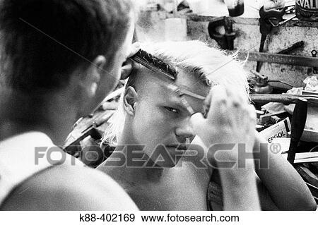 Punk getting haircut, Sweden View Large Photo Image Stock Photo - Punk getting haircut, Sweden. Fotosearch
