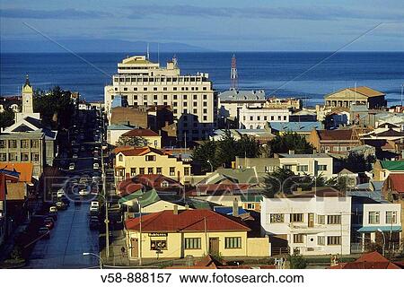 Stock Photo - Punta Arenas and the straits of Magellan, Tierra del Fuego, Chile. Fotosearch