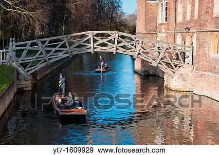 Punters go under the Mathematical bridge at Queens College Cambridge UK View Large Photo Image Stock Photo - Punters go under the Mathematical bridge at Queens College Cambridge UK. Fotosearch