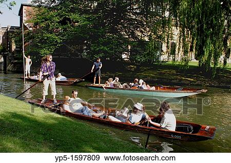 Stock Photo - Punting on River Cam Cambridge. Fotosearch