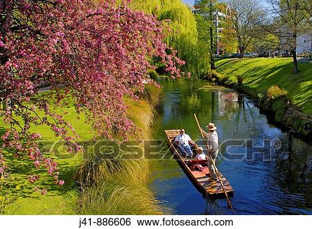 Punting on the Avon River in spring Christchurch New Zealand View Large Photo Image Stock Photograph - Punting on the Avon River in spring Christchurch New Zealand. Fotosearch