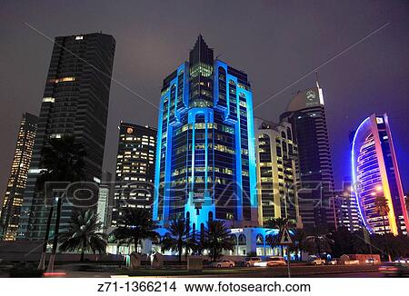 Qatar, Doha, Al Corniche Street, modern architecture, skyscrapers, View Large Photo Image Picture - Qatar, Doha, Al Corniche Street, modern architecture, skyscrapers,. Fotosearch
