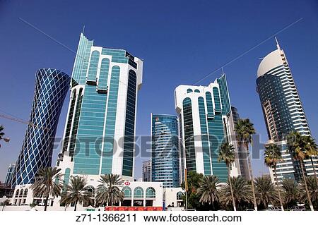 Qatar, Doha, Al Corniche Street, modern architecture, skyscrapers, View Large Photo Image Stock Image - Qatar, Doha, Al Corniche Street, modern architecture, skyscrapers,. Fotosearch