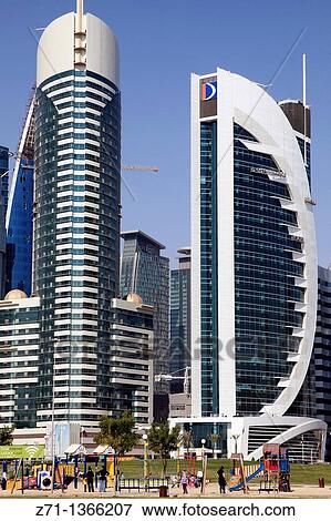 Qatar, Doha, Al Corniche Street, modern architecture, playground, View Large Photo Image Stock Photo - Qatar, Doha, Al Corniche Street, modern architecture, playground,. Fotosearch