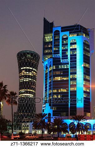 Qatar, Doha, Al Corniche Street, modern architecture, skyscrapers, View Large Photo Image Stock Photo - Qatar, Doha, Al Corniche Street, modern architecture, skyscrapers,. Fotosearch