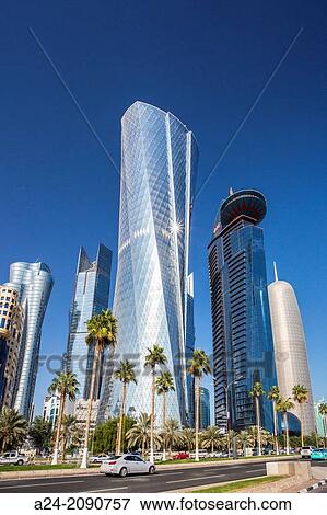 Qatar, Doha City, Al Bidda Tower, World Trade Center and Burj Katar Bldgs. View Large Photo Image Stock Photo - Qatar, Doha City, Al Bidda Tower, World Trade Center and Burj Katar Bldgs.. Fotosearch