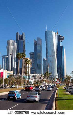 Qatar, Doha City, new Doha Skyline. View Large Photo Image Stock Photo - Qatar, Doha City, new Doha Skyline.. Fotosearch