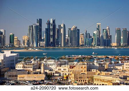 Qatar, Doha City, Old and New Doha. View Large Photo Image Stock Image - Qatar, Doha City, Old and New Doha.. Fotosearch