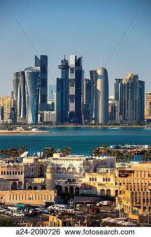Qatar, Doha City, Old and New Doha. View Large Photo Image Stock Photograph - Qatar, Doha City, Old and New Doha.. Fotosearch