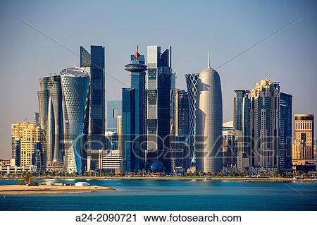 Qatar, Doha City, The Corniche, West Bay Skyline. View Large Photo Image Stock Image - Qatar, Doha City, The Corniche, West Bay Skyline.. Fotosearch