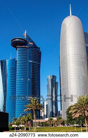 Qatar, Doha City, The Corniche, West Bay Skyline. View Large Photo Image Stock Image - Qatar, Doha City, The Corniche, West Bay Skyline.. Fotosearch