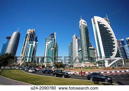Qatar, Doha City, The Corniche, West Bay Skyline. View Large Photo Image Stock Image - Qatar, Doha City, The Corniche, West Bay Skyline.. Fotosearch